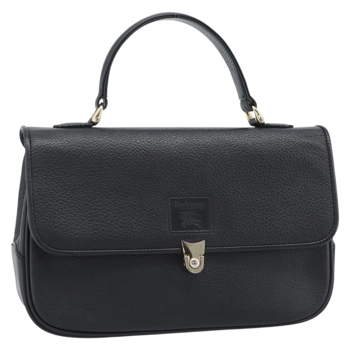 Burberrys Hand Bag Leather Black Gold Tone Auth ep15478