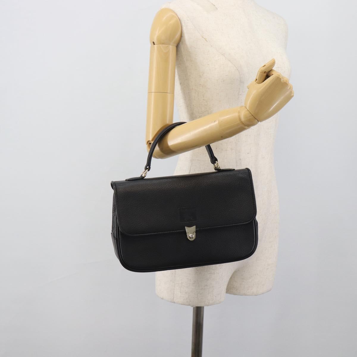 Burberrys Hand Bag Leather Black Gold Tone Auth ep15478