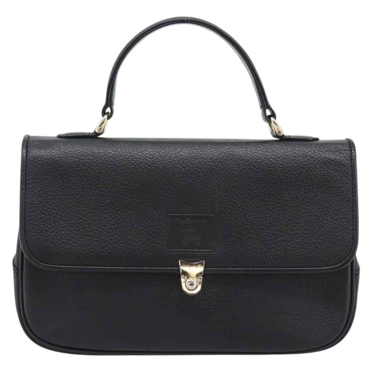 Burberrys Hand Bag Leather Black Gold Tone Auth ep15478