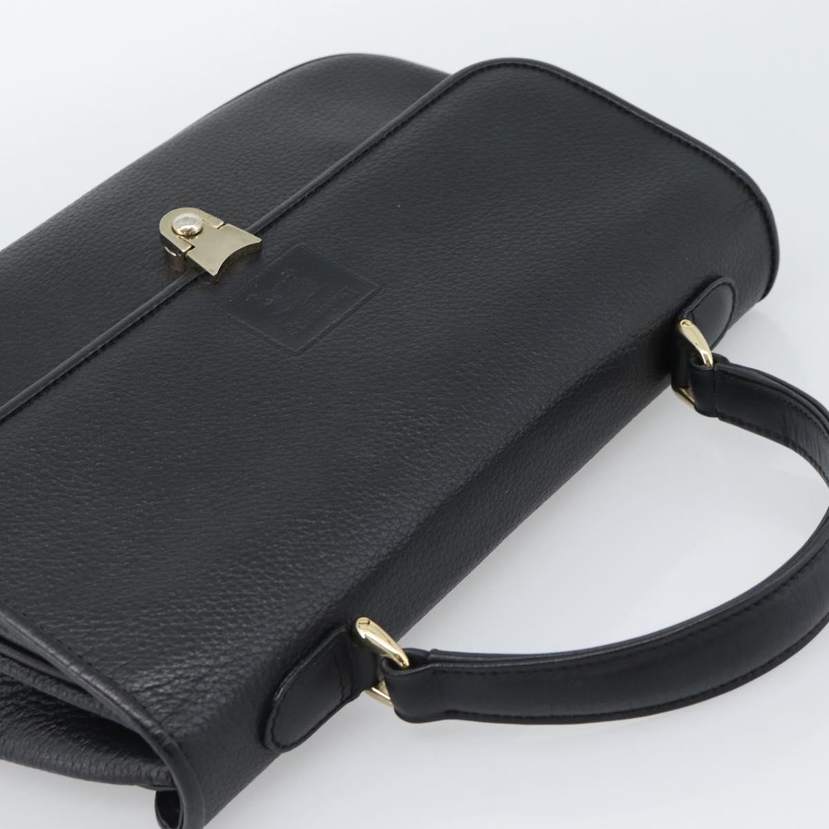 Burberrys Hand Bag Leather Black Gold Tone Auth ep15478