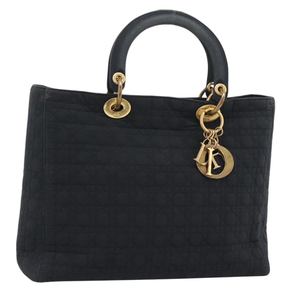 Christian Dior Canage Hand Bag Canvas Black Gold Tone Auth ep15480