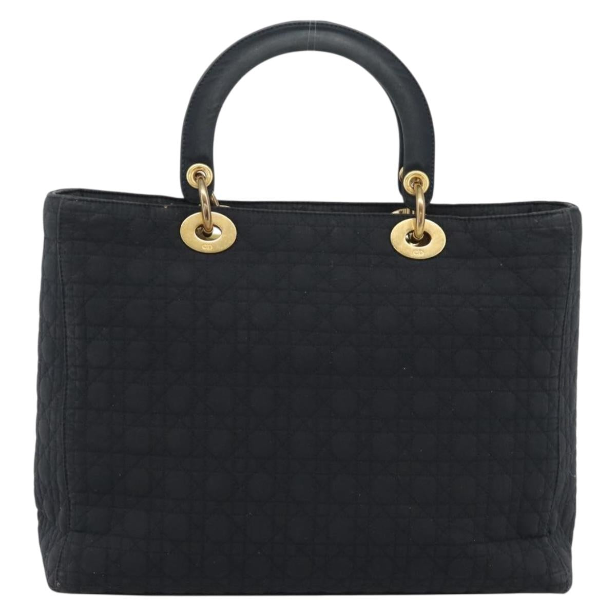 Christian Dior Canage Hand Bag Canvas Black Gold Tone Auth ep15480