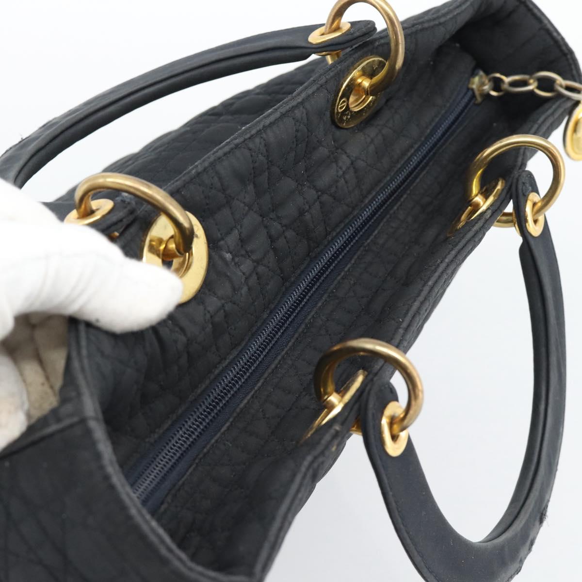 Christian Dior Canage Hand Bag Canvas Black Gold Tone Auth ep15480