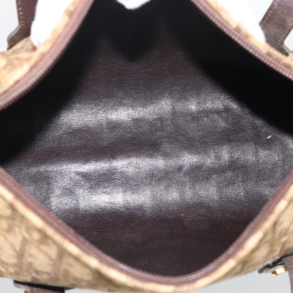 Christian Dior Trotter Canvas Hand Bag Beige Gold Tone Auth ep15481