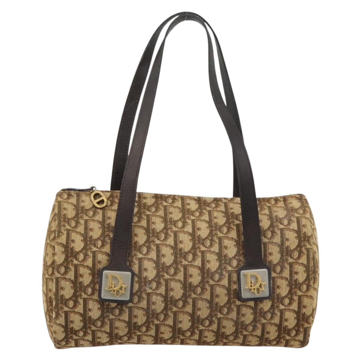Christian Dior Trotter Canvas Hand Bag Beige Gold Tone Auth ep15481