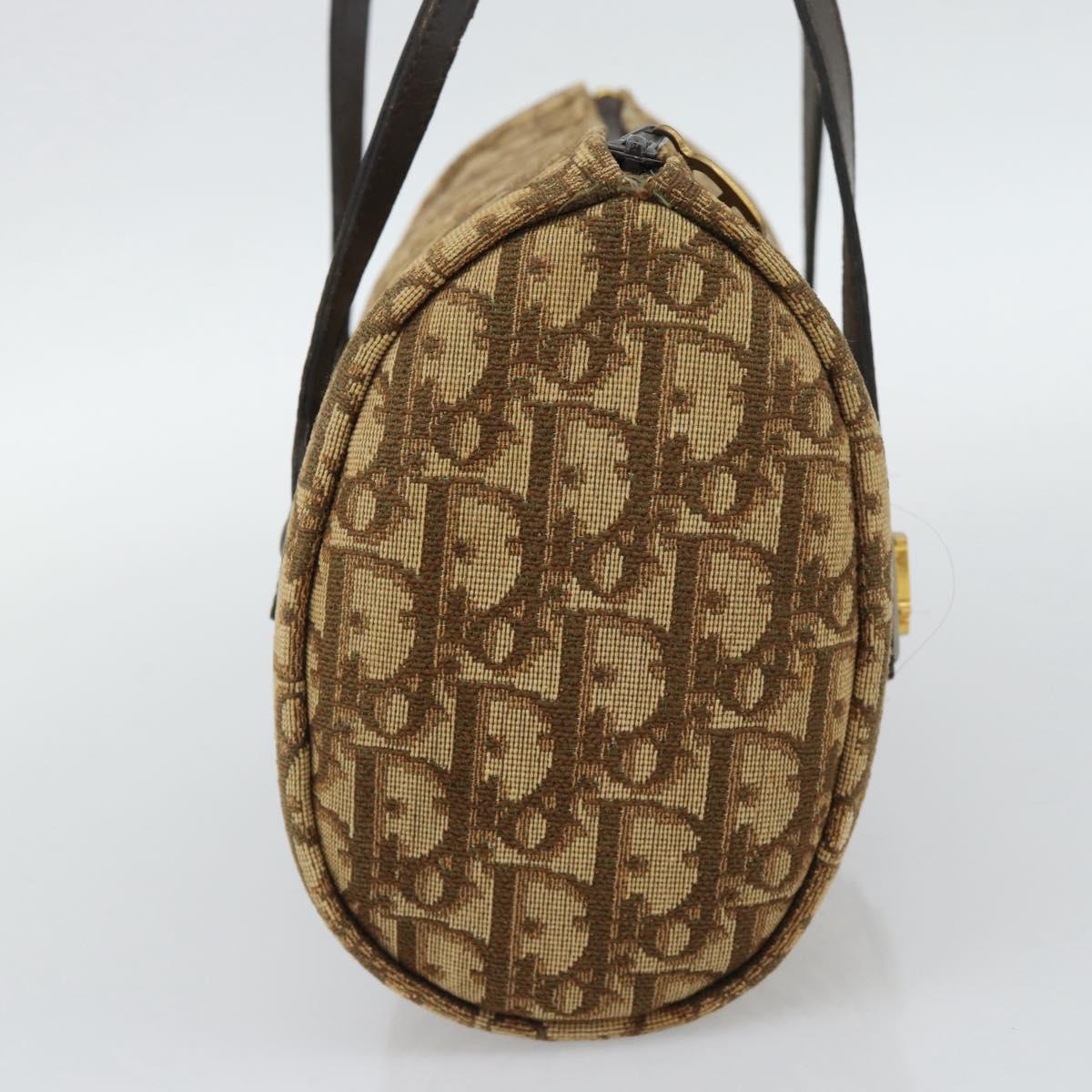 Christian Dior Trotter Canvas Hand Bag Beige Gold Tone Auth ep15481