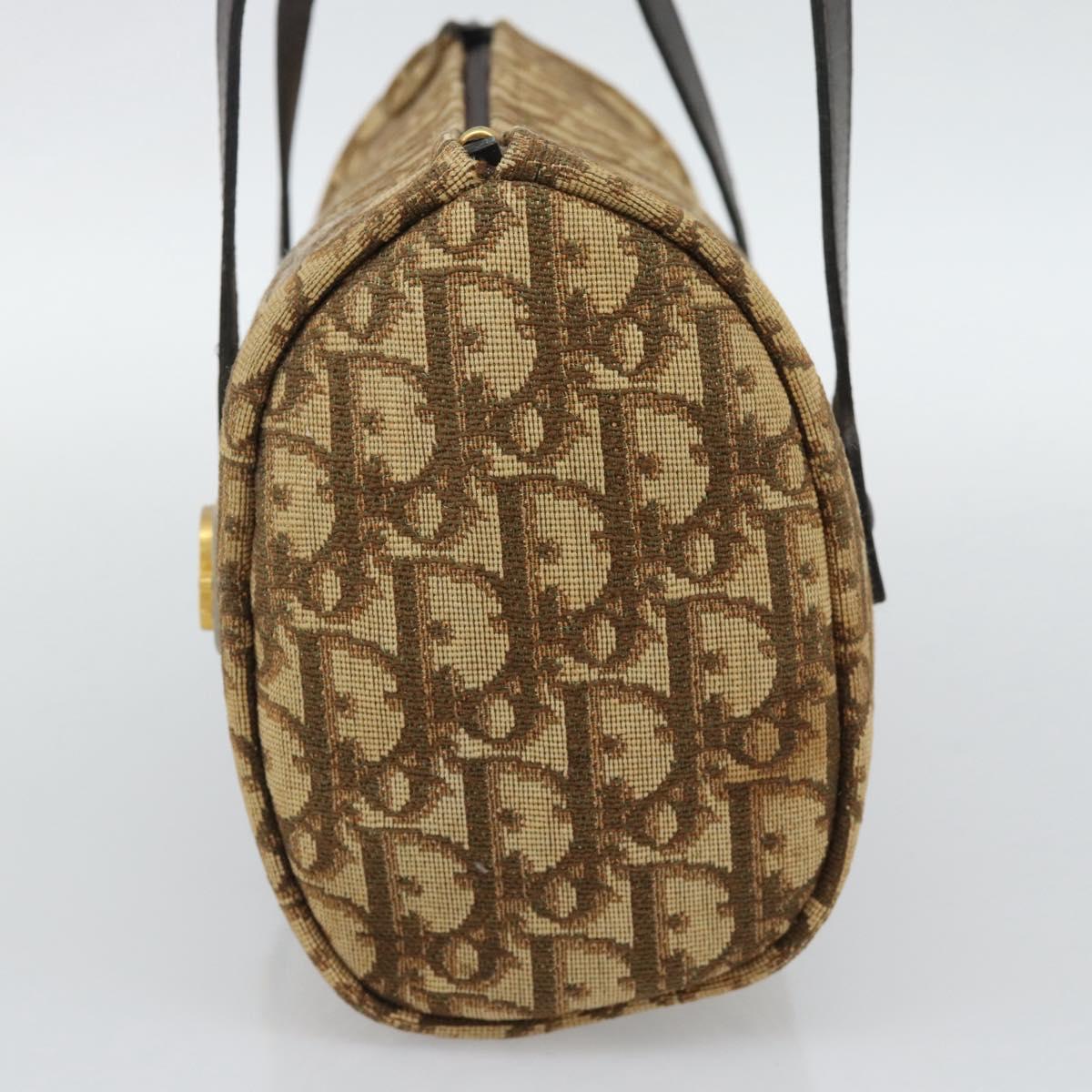 Christian Dior Trotter Canvas Hand Bag Beige Gold Tone Auth ep15481