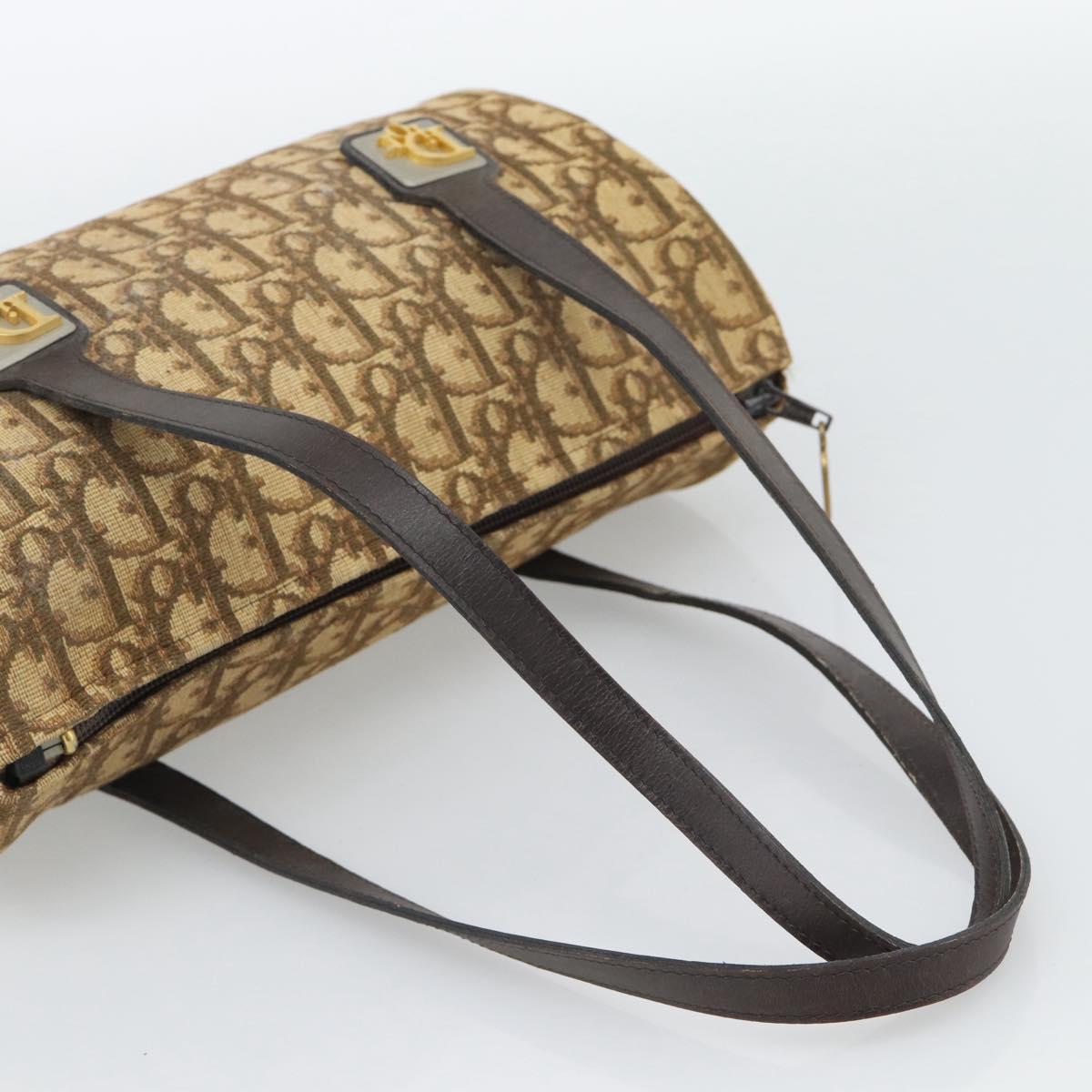 Christian Dior Trotter Canvas Hand Bag Beige Gold Tone Auth ep15481