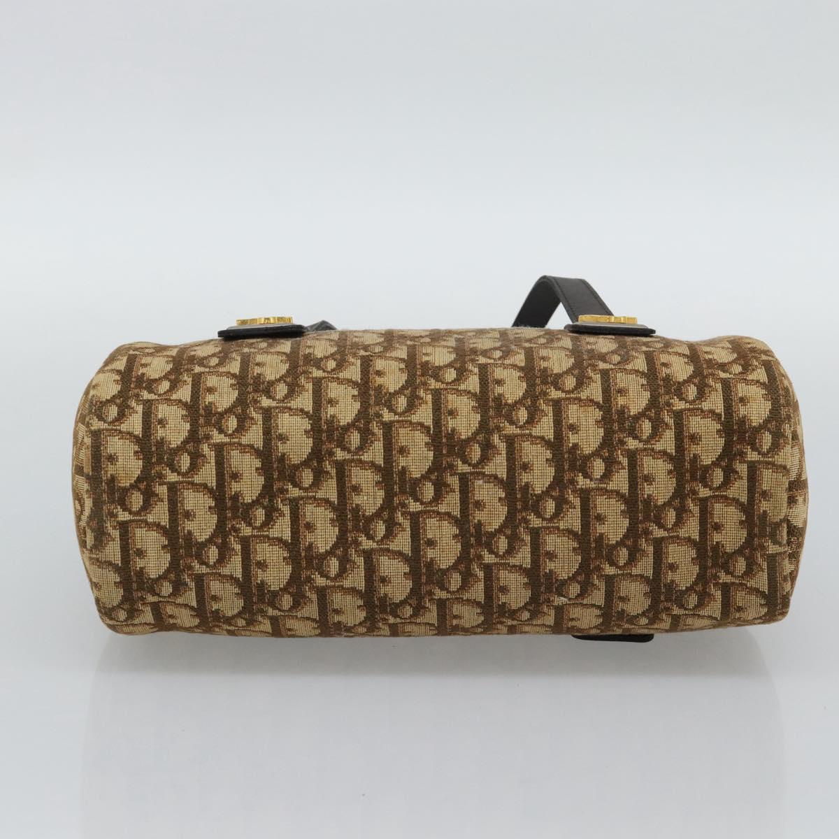 Christian Dior Trotter Canvas Hand Bag Beige Gold Tone Auth ep15481