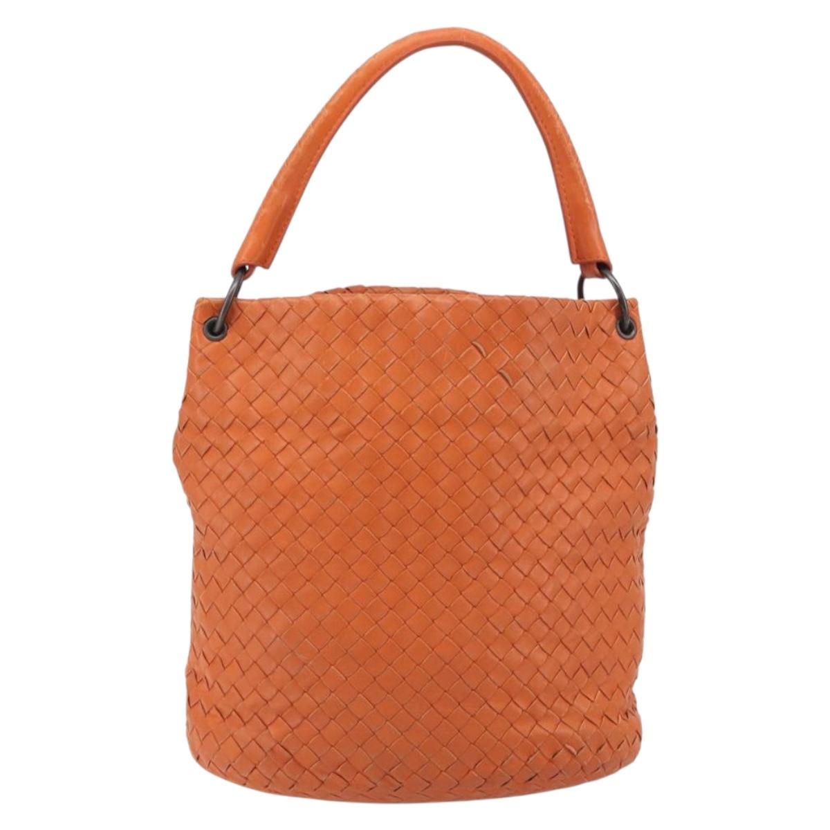 BOTTEGA VENETA INTRECCIATO Hand Bag Leather Orange Auth ep15482A