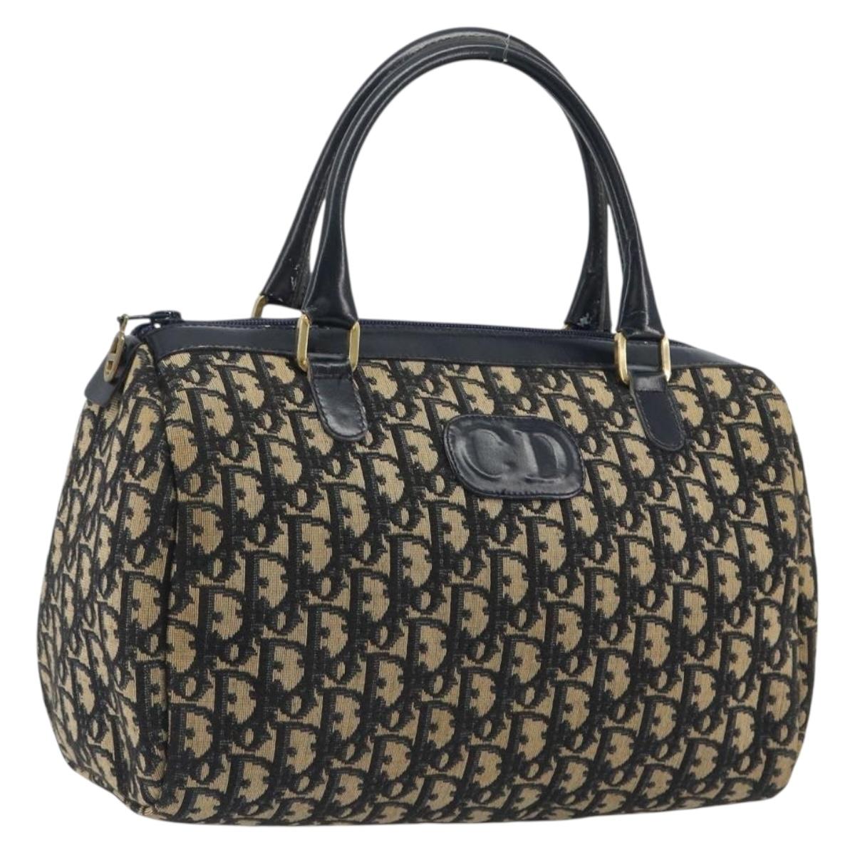 Christian Dior Trotter Canvas Mini Boston Bag Navy Gold Tone Auth ep15486