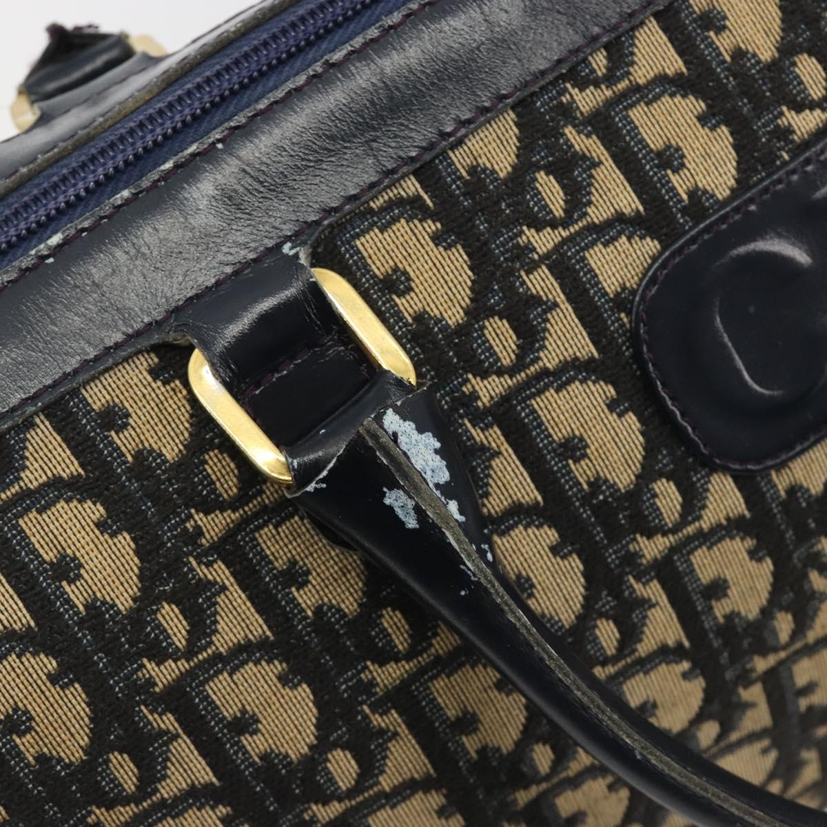 Christian Dior Trotter Canvas Mini Boston Bag Navy Gold Tone Auth ep15486