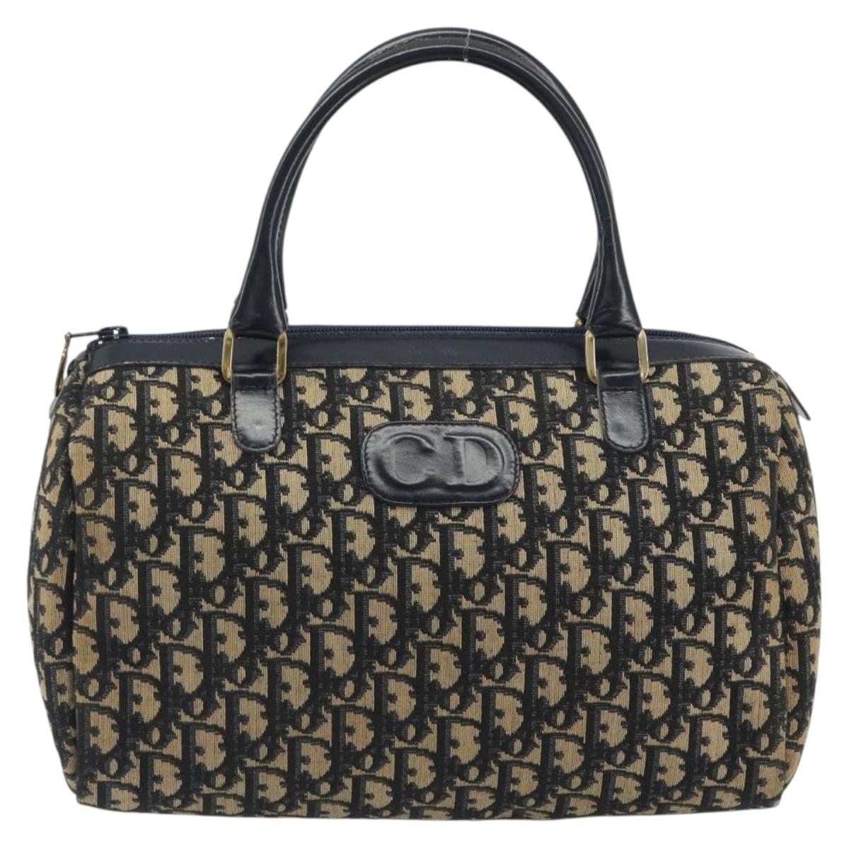 Christian Dior Trotter Canvas Mini Boston Bag Navy Gold Tone Auth ep15486