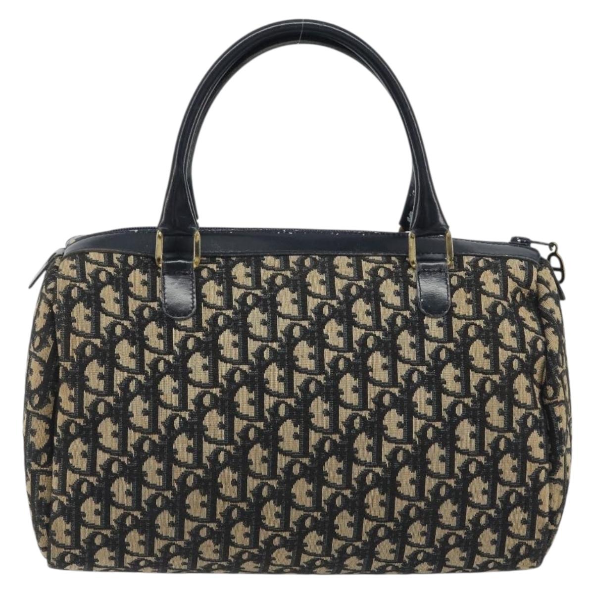 Christian Dior Trotter Canvas Mini Boston Bag Navy Gold Tone Auth ep15486