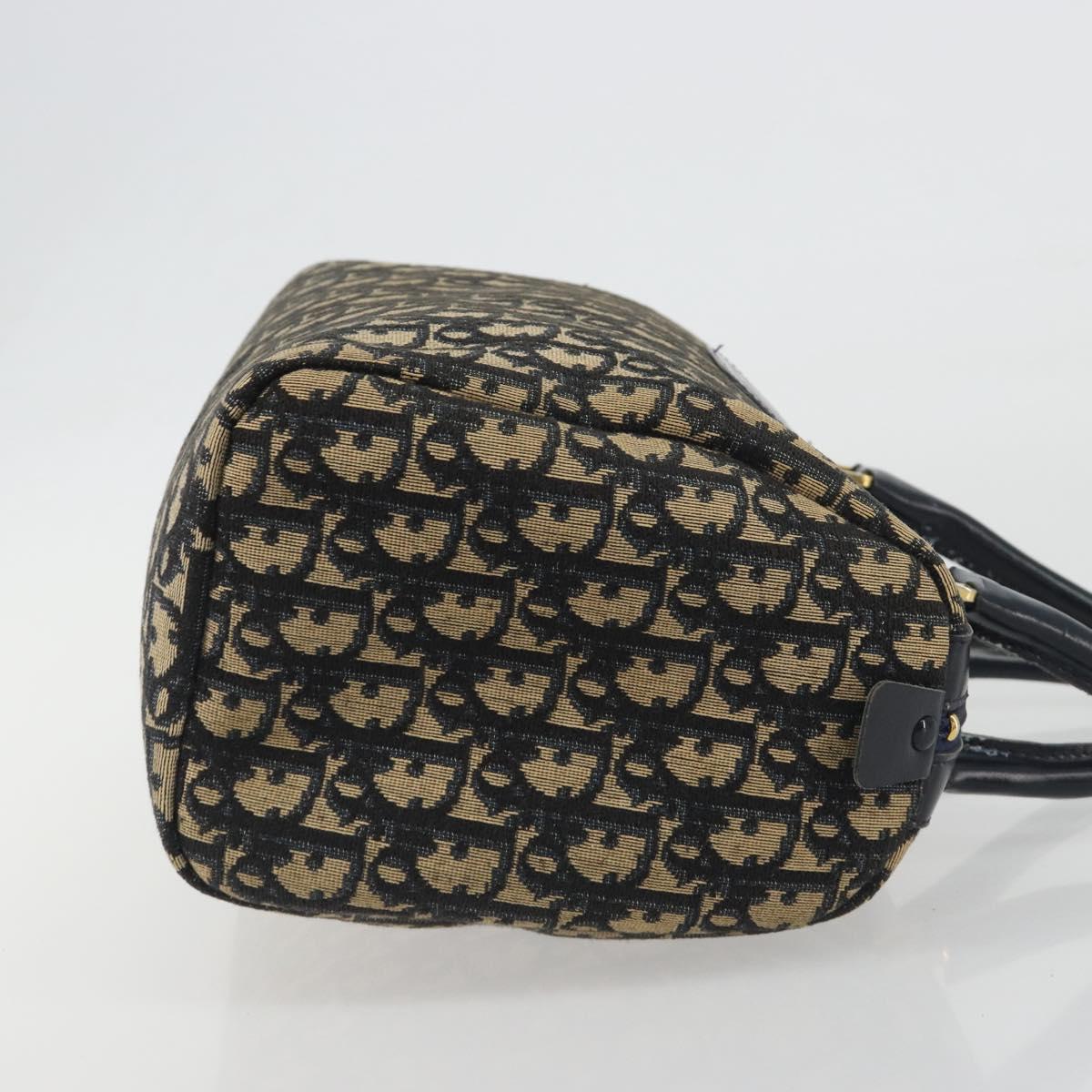 Christian Dior Trotter Canvas Mini Boston Bag Navy Gold Tone Auth ep15486