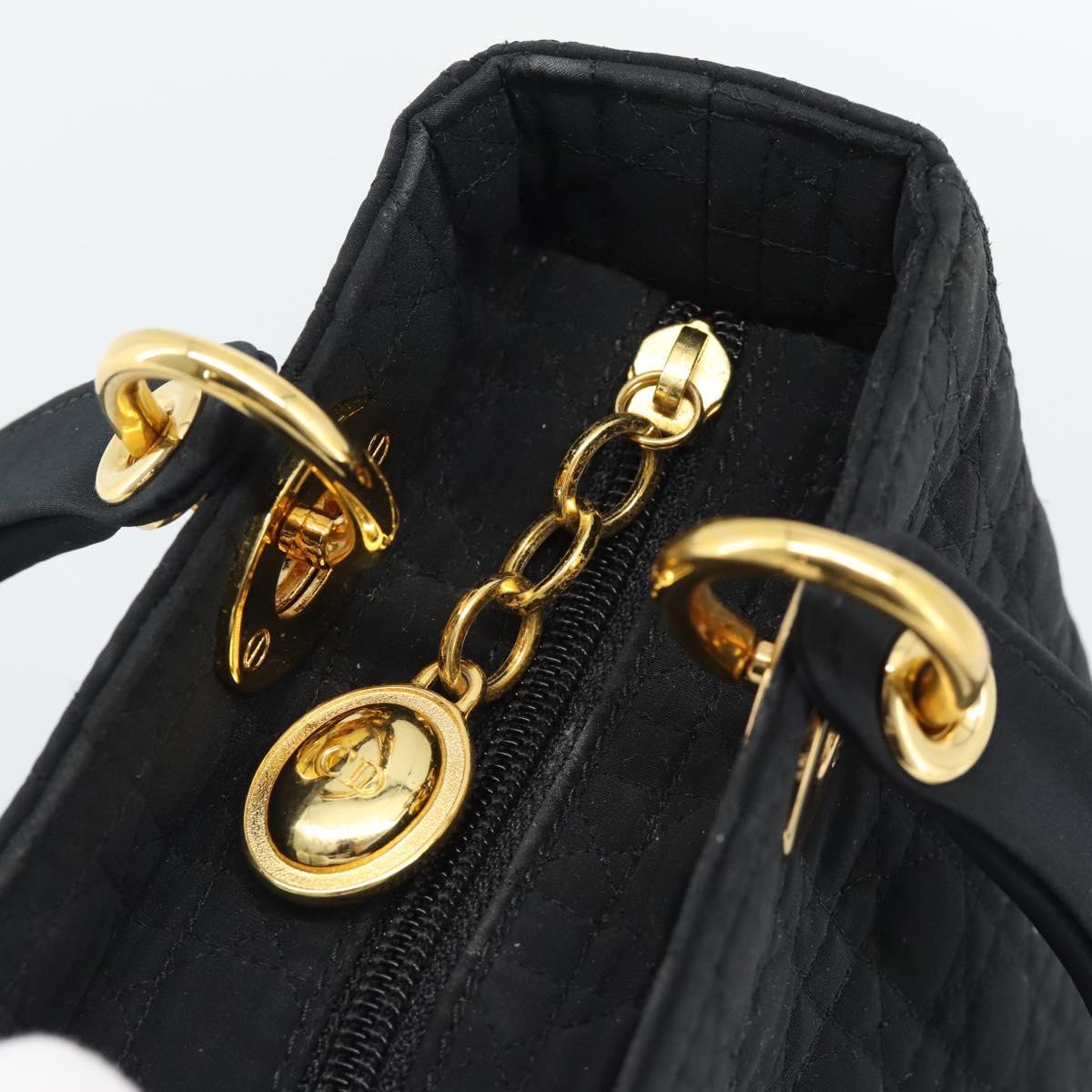 Christian Dior Canage Hand Bag Canvas Black Gold Tone Auth ep15489