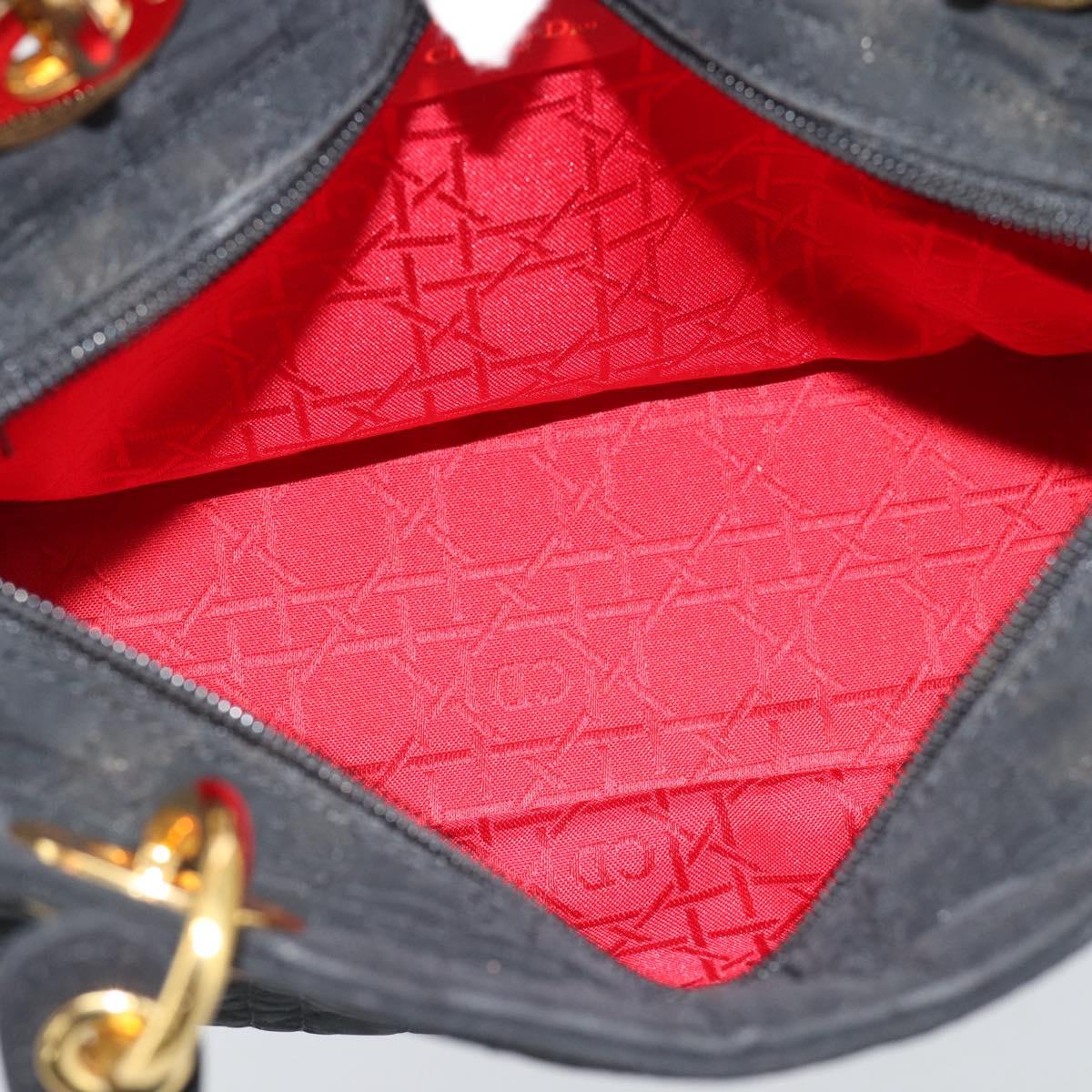 Christian Dior Canage Hand Bag Canvas Black Gold Tone Auth ep15489