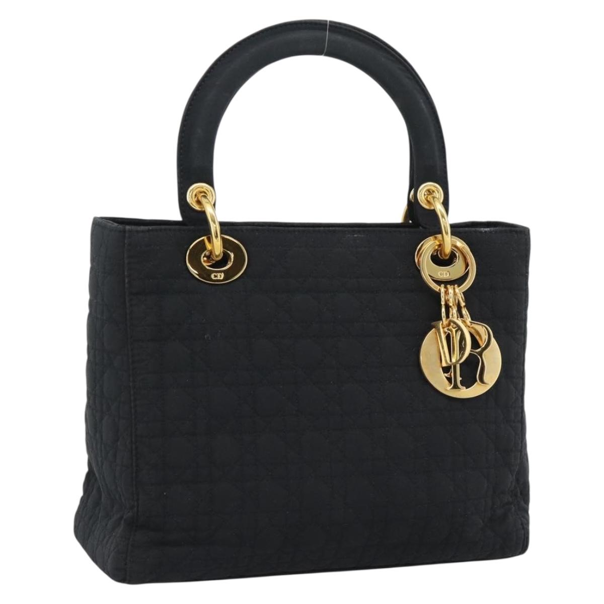 Christian Dior Canage Hand Bag Canvas Black Gold Tone Auth ep15489