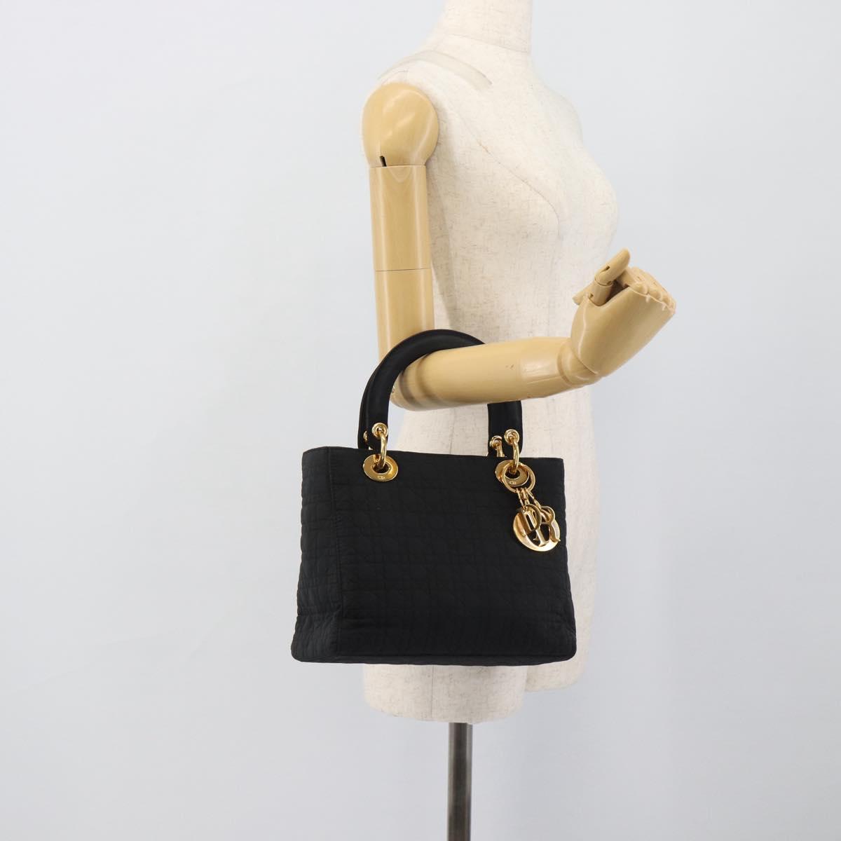 Christian Dior Canage Hand Bag Canvas Black Gold Tone Auth ep15489