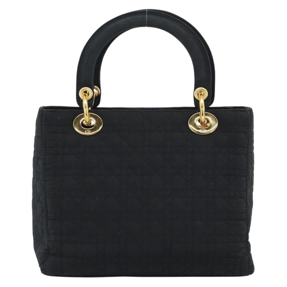 Christian Dior Canage Hand Bag Canvas Black Gold Tone Auth ep15489