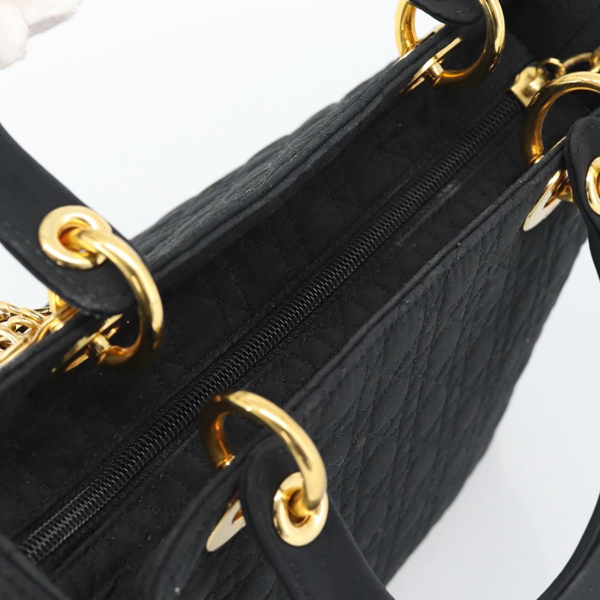 Christian Dior Canage Hand Bag Canvas Black Gold Tone Auth ep15489