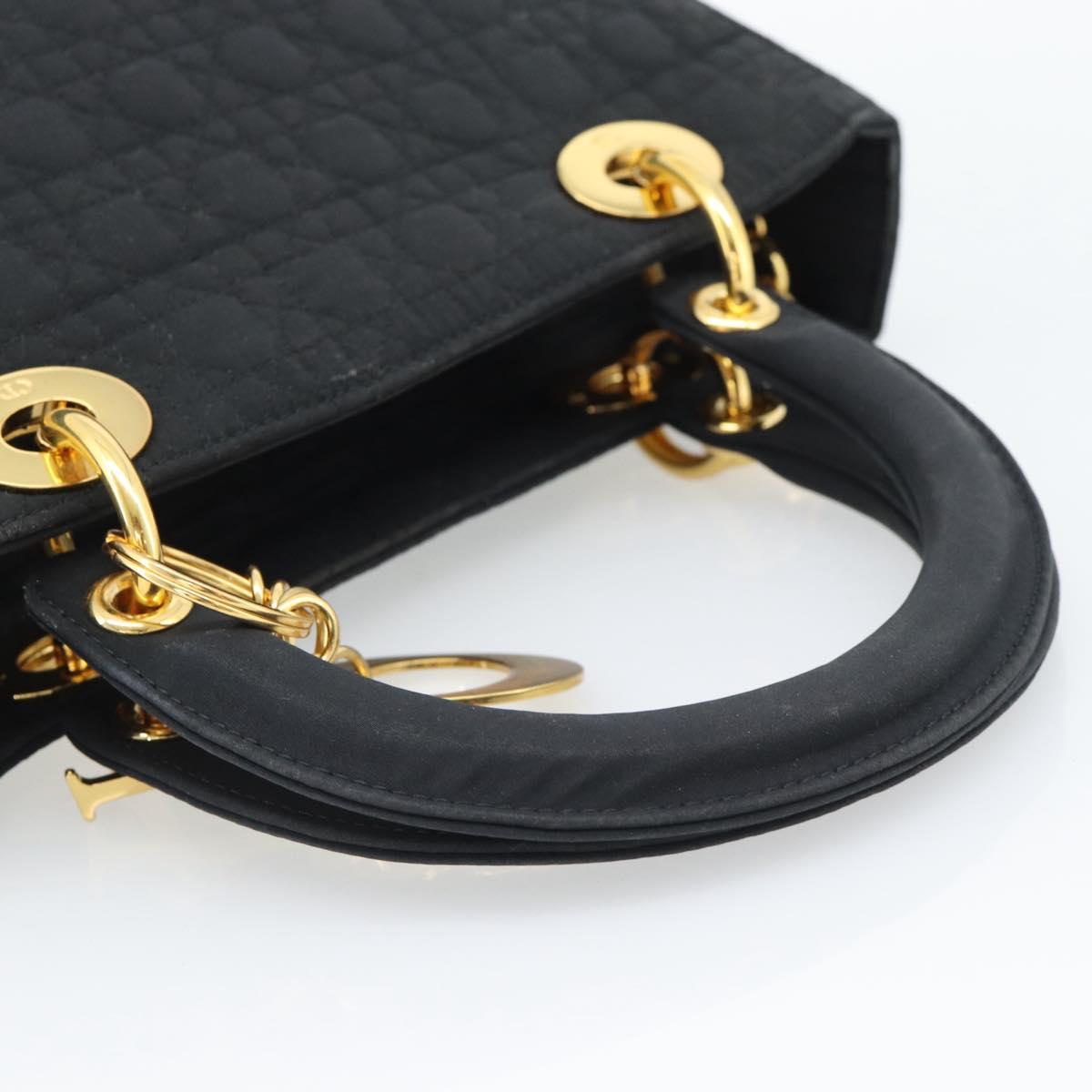 Christian Dior Canage Hand Bag Canvas Black Gold Tone Auth ep15489