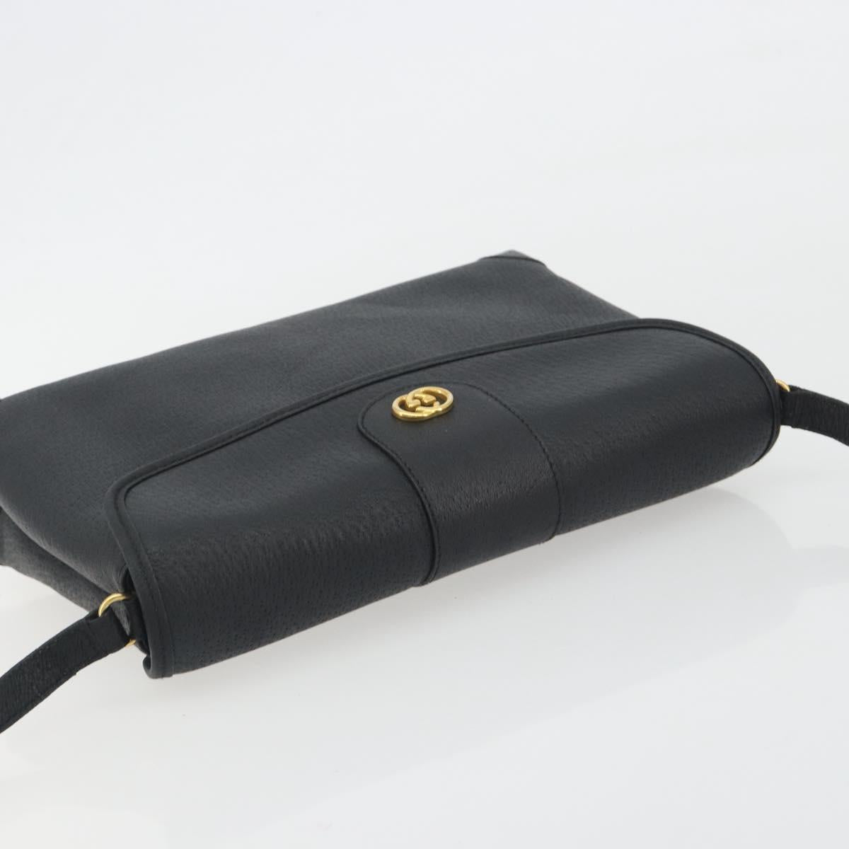 GUCCI Shoulder Bag Leather Black Gold Tone 001 14 5364 Auth ep15490