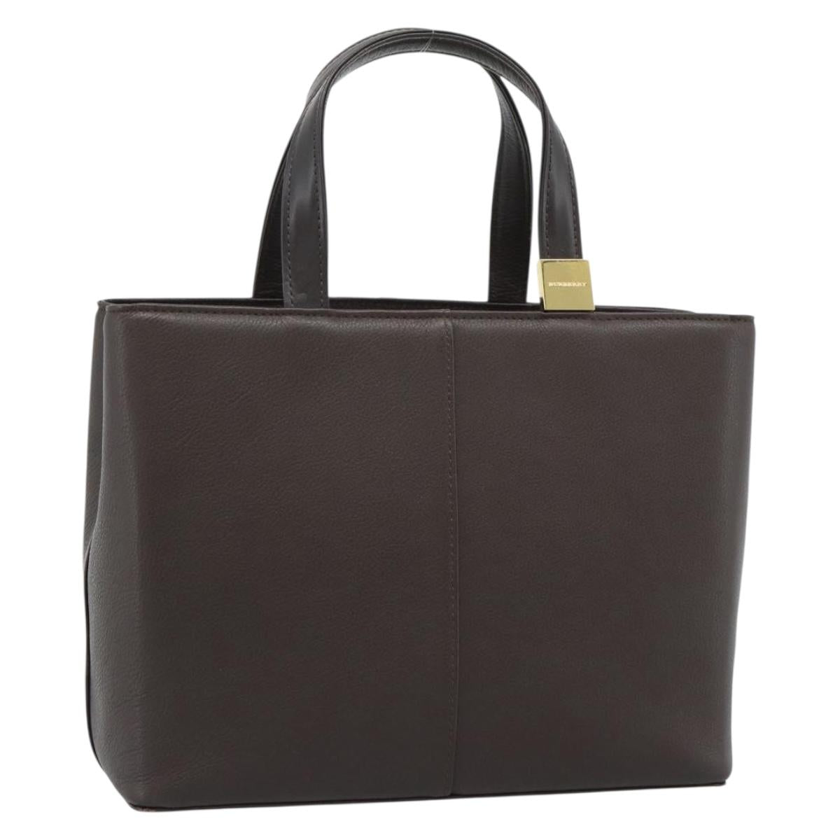 BURBERRY Hand Bag Leather Brown Gold Tone Auth ep15492
