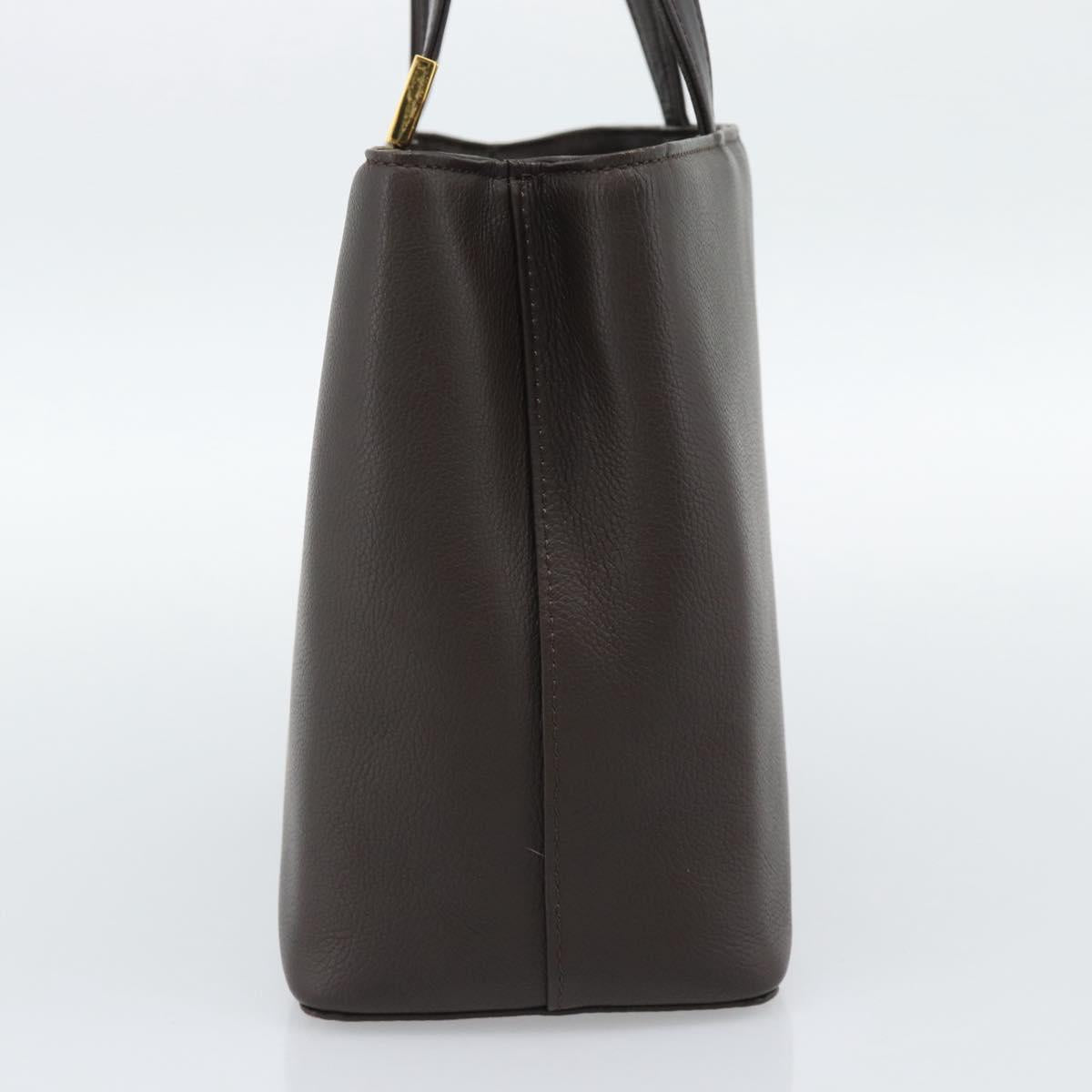 BURBERRY Hand Bag Leather Brown Gold Tone Auth ep15492