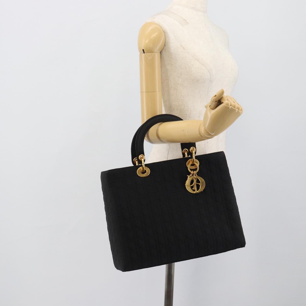 Christian Dior Canage Hand Bag Canvas Black Gold Tone Auth ep15494
