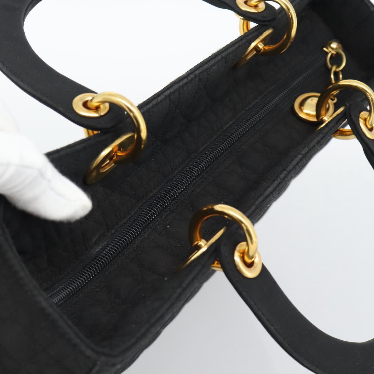 Christian Dior Canage Hand Bag Canvas Black Gold Tone Auth ep15494