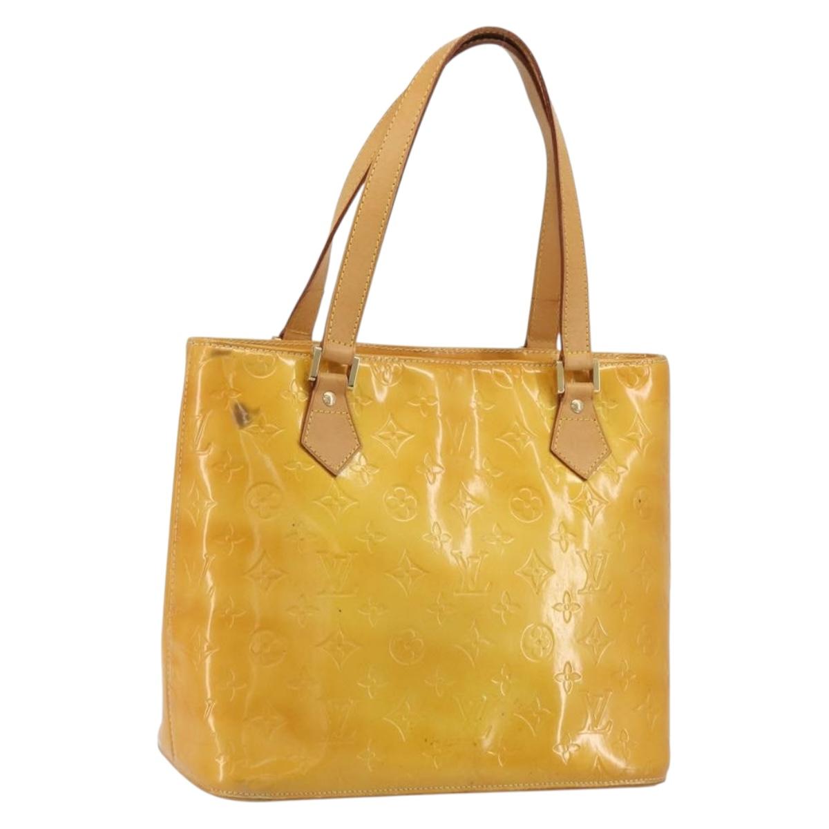 LOUIS VUITTON Monogram Vernis Houston Hand Bag Lime Yellow M91055 Auth ep15500