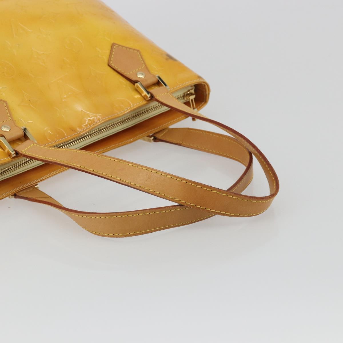 LOUIS VUITTON Monogram Vernis Houston Hand Bag Lime Yellow M91055 Auth ep15500