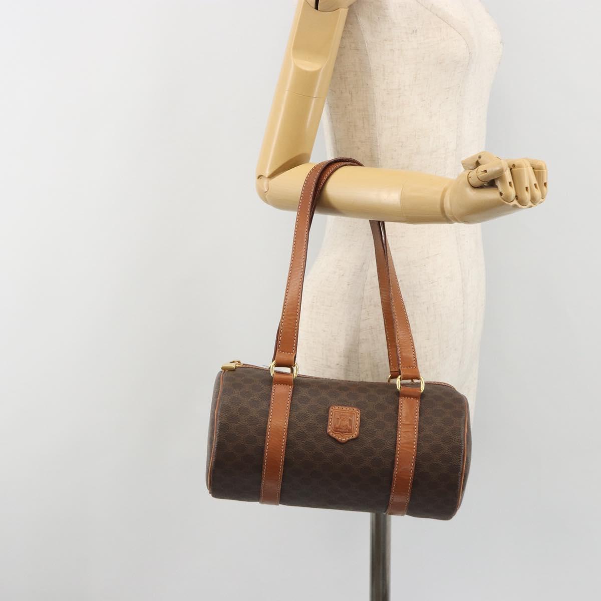 CELINE Macadam Canvas Hand Bag PVC Leather Brown Gold Auth ep15503A