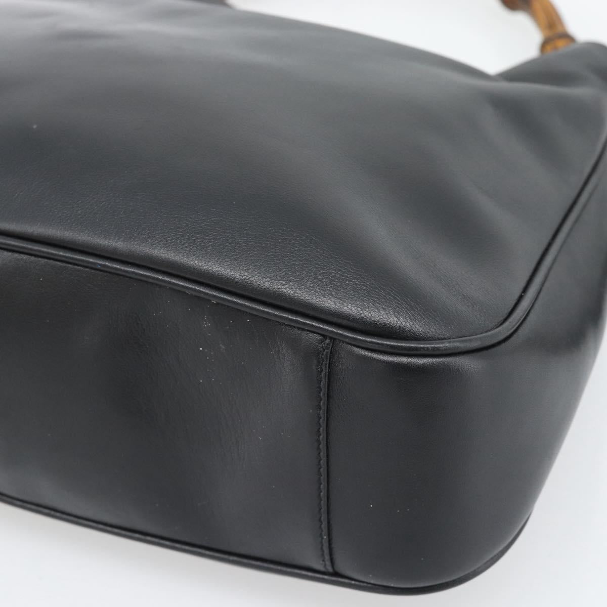 GUCCI Bamboo Shoulder Bag Leather 2way Black Gold 001 1705 1638 Auth ep15504