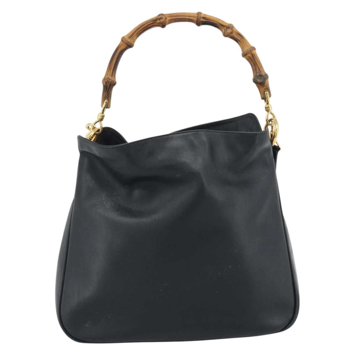GUCCI Bamboo Shoulder Bag Leather 2way Black Gold 001 1705 1638 Auth ep15504