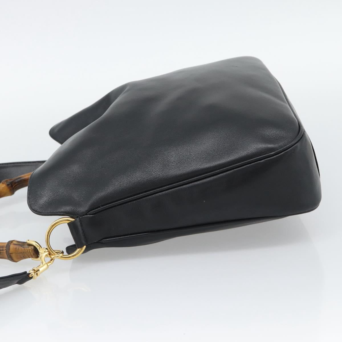 GUCCI Bamboo Shoulder Bag Leather 2way Black Gold 001 1705 1638 Auth ep15504