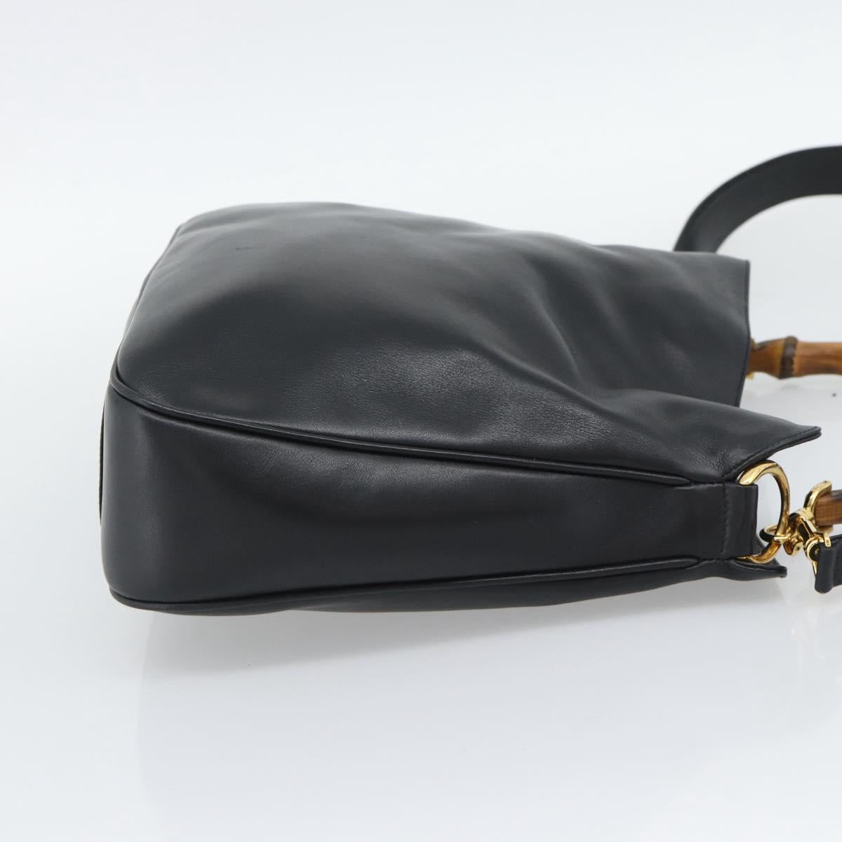 GUCCI Bamboo Shoulder Bag Leather 2way Black Gold 001 1705 1638 Auth ep15504