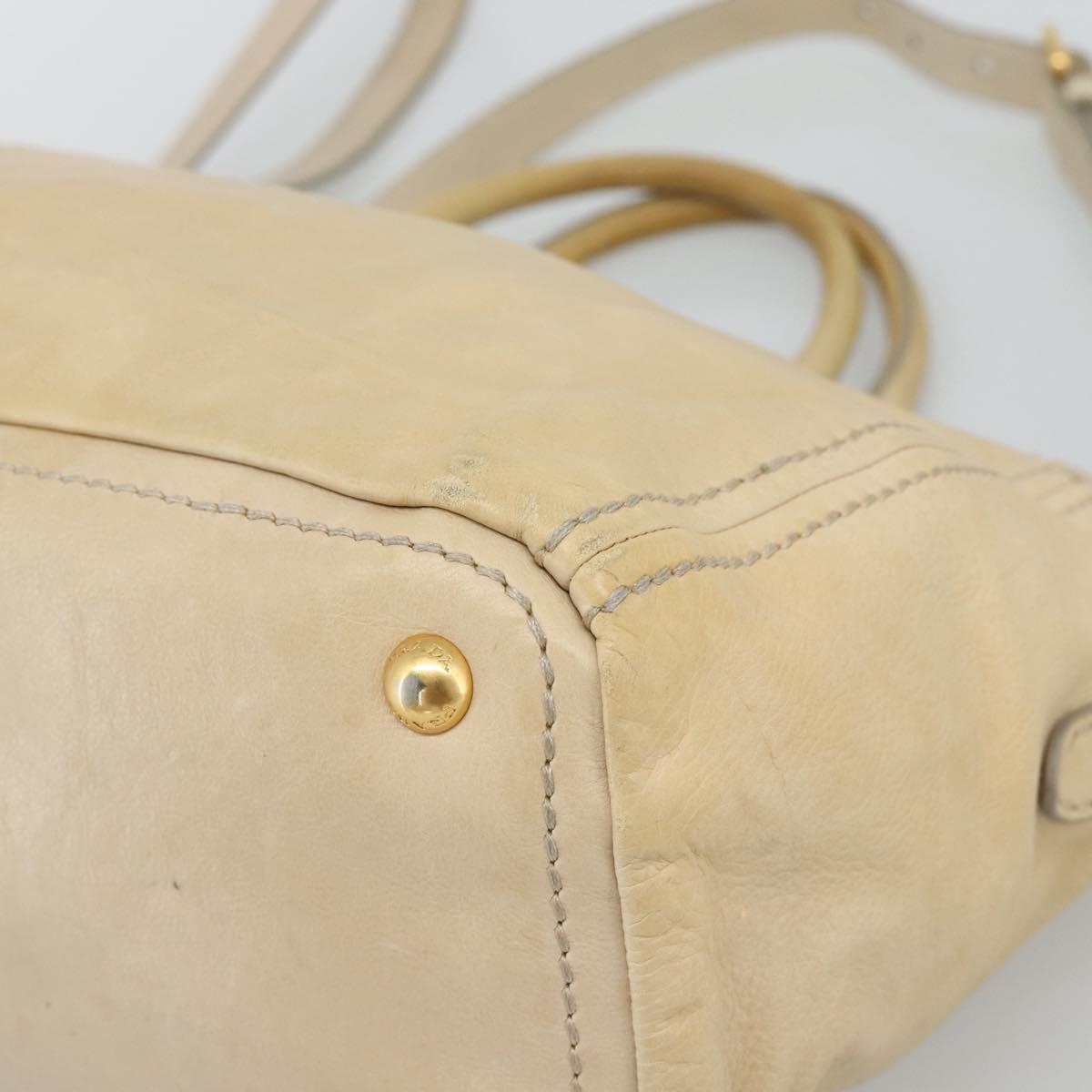 PRADA Hand Bag Leather 2way Beige Gold Auth ep15506