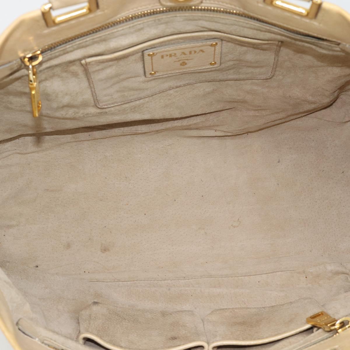 PRADA Hand Bag Leather 2way Beige Gold Auth ep15506