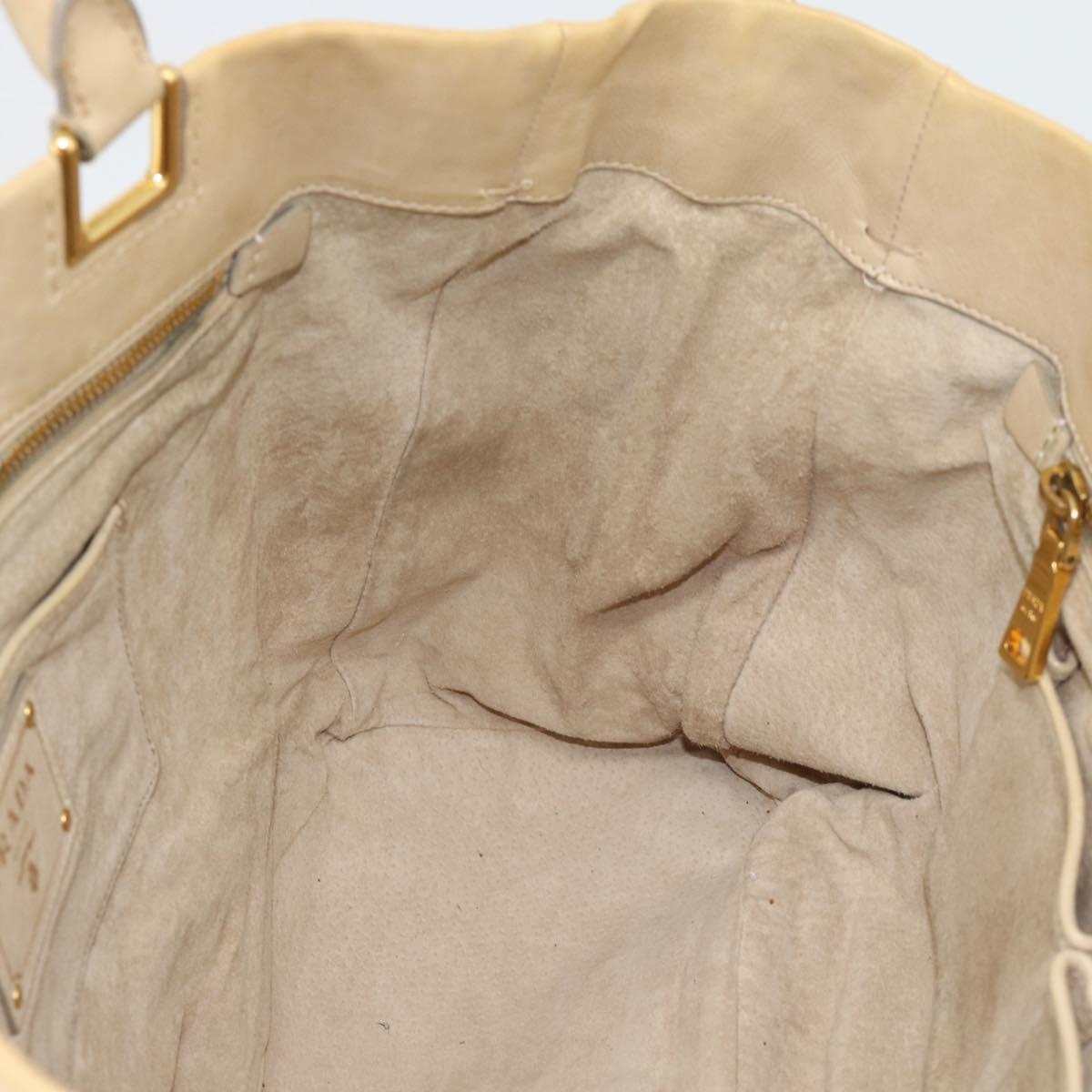 PRADA Hand Bag Leather 2way Beige Gold Auth ep15506