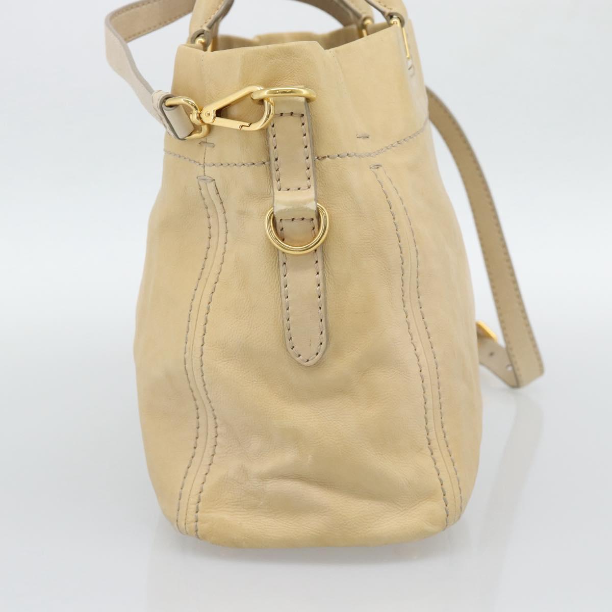 PRADA Hand Bag Leather 2way Beige Gold Auth ep15506