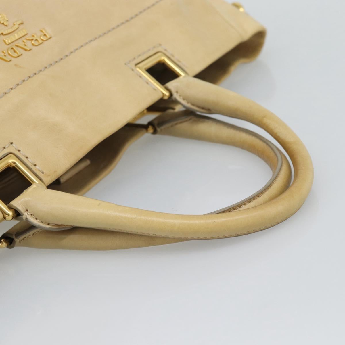 PRADA Hand Bag Leather 2way Beige Gold Auth ep15506