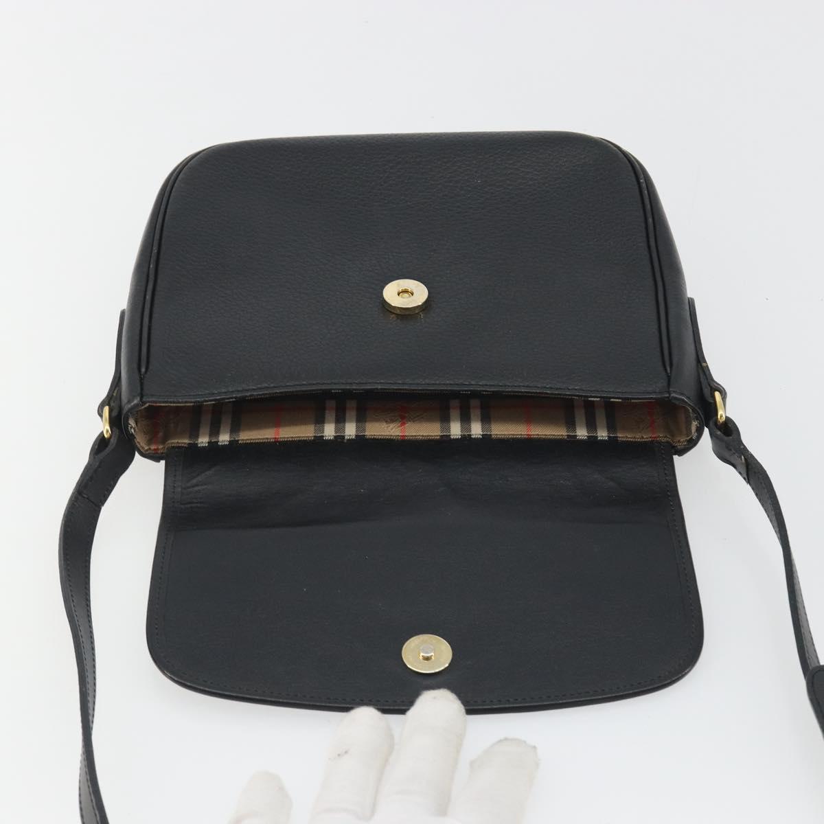 Burberrys Shoulder Bag Leather Black Gold Auth ep15508