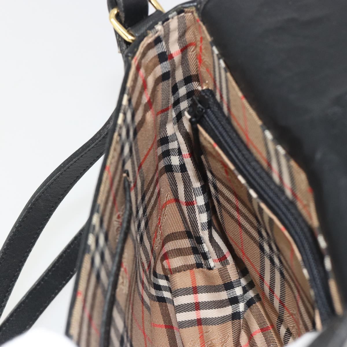 Burberrys Shoulder Bag Leather Black Gold Auth ep15508