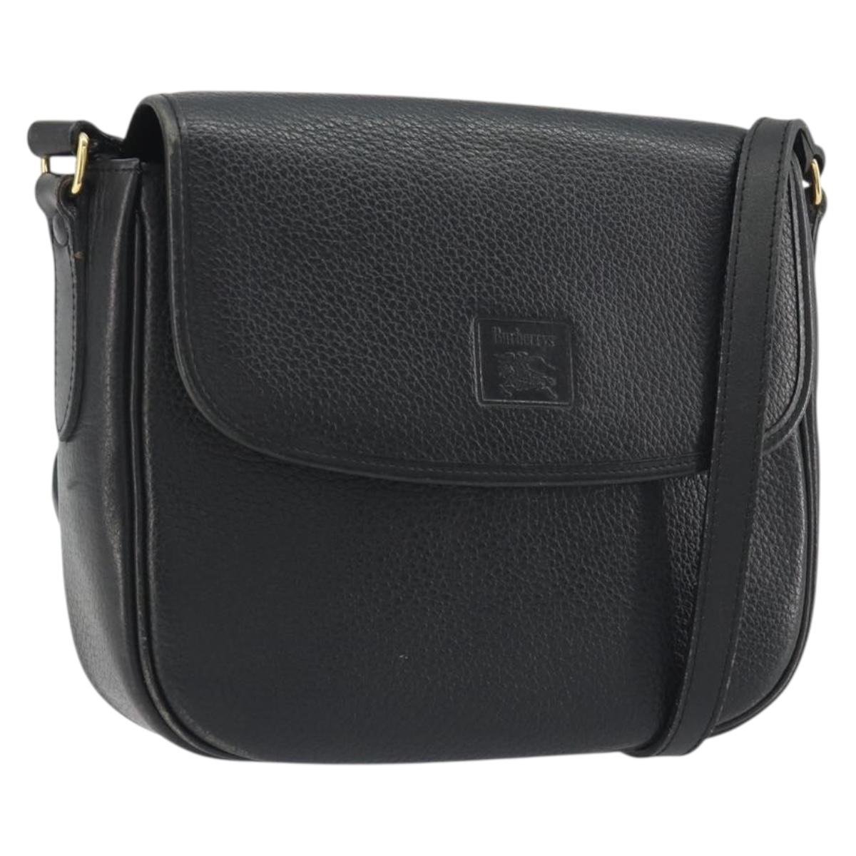 Burberrys Shoulder Bag Leather Black Gold Auth ep15508