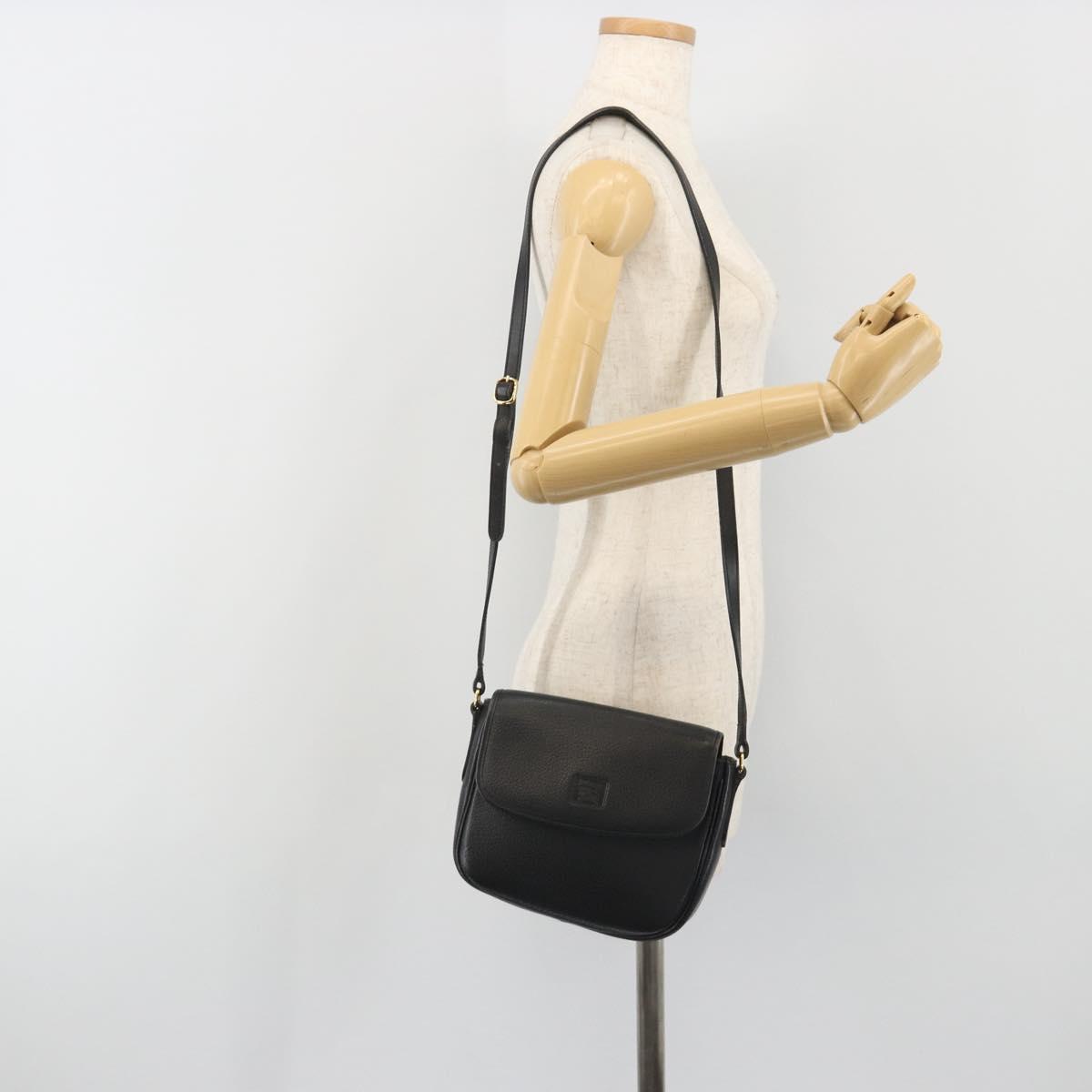 Burberrys Shoulder Bag Leather Black Gold Auth ep15508