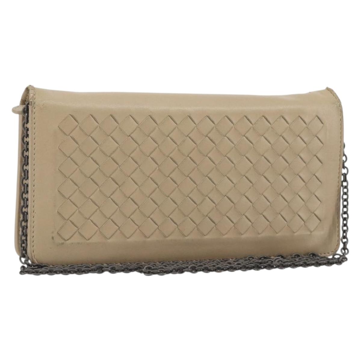 BOTTEGA VENETA INTRECCIATO Chain Shoulder Bag Leather Beige Auth ep15510