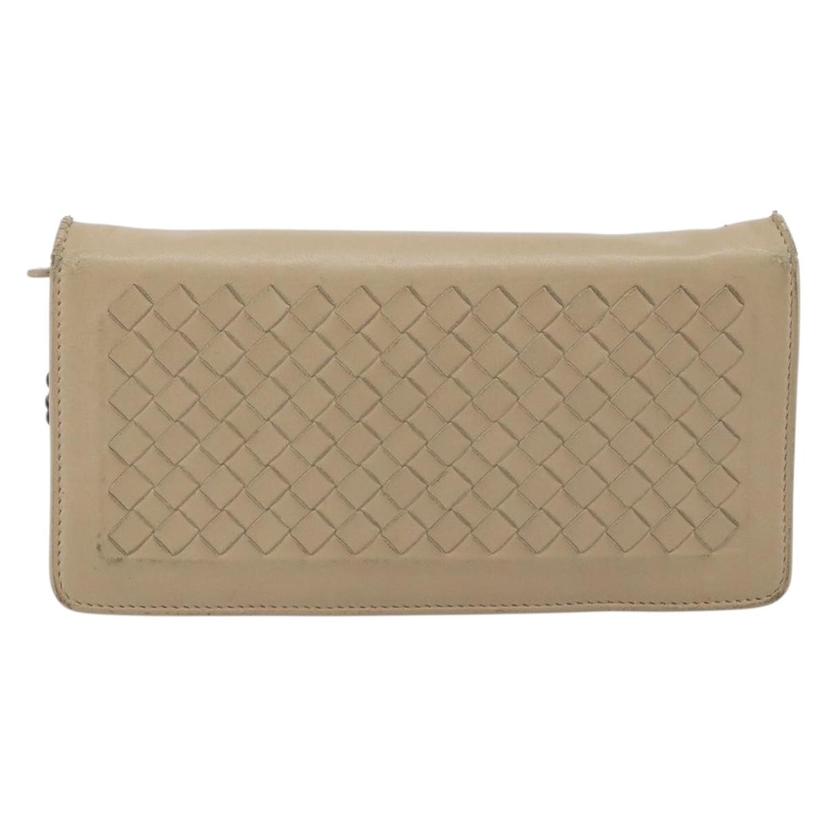 BOTTEGA VENETA INTRECCIATO Chain Shoulder Bag Leather Beige Auth ep15510