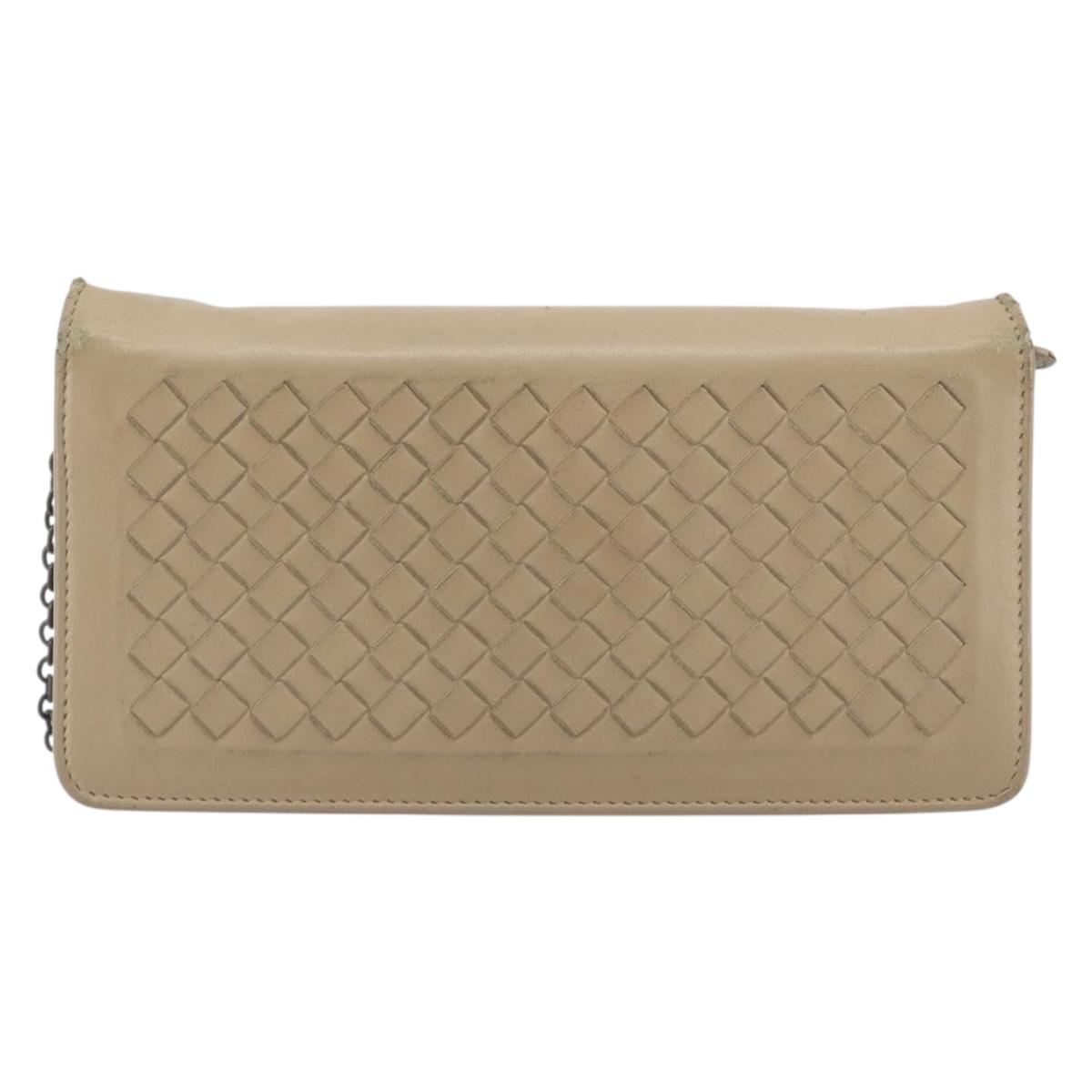 BOTTEGA VENETA INTRECCIATO Chain Shoulder Bag Leather Beige Auth ep15510
